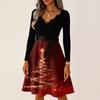 Women's Casual Fashion V Neck Long Sleeve Christmas Printed Party Vintage Long Dresses