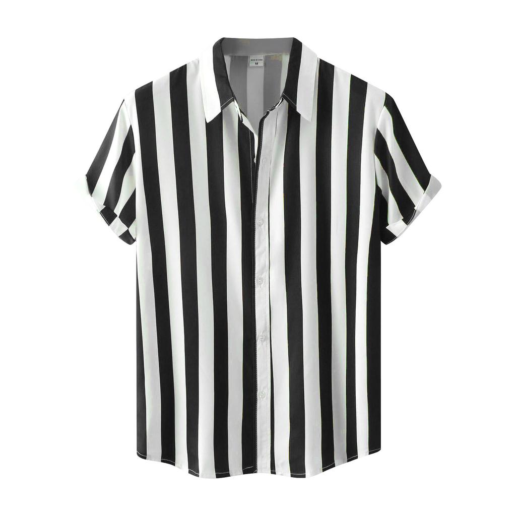 Men's Hawaiian Casual Striped Print Top Loose Comfort Short Sleeve Shirt