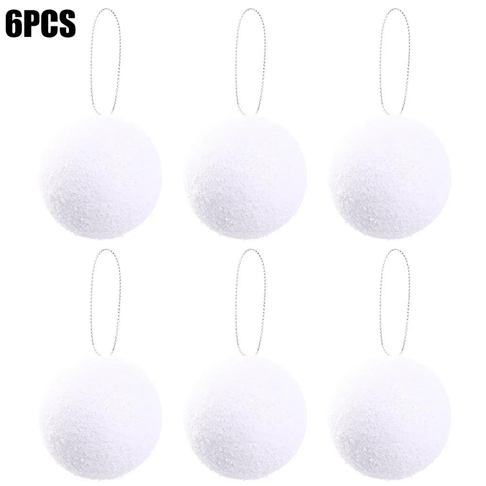 12/6Pcs White Christmas Ball Round Foam Balls Xmas Tree Hanging Ornaments Home Wedding Party Festival Decoration Globe Supplies