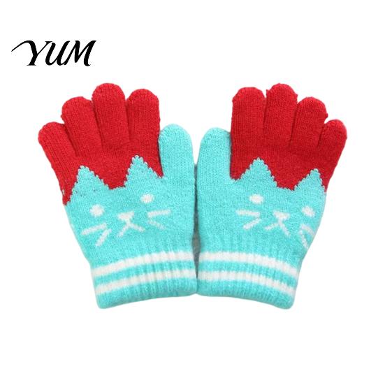 Kids Comfortable Warm Gloves for Cycling 1 Pair Winter Gloves, Cozy Thick Lined Mittens with Flexible Knitted Writing Playing Cute Cat Pattern,