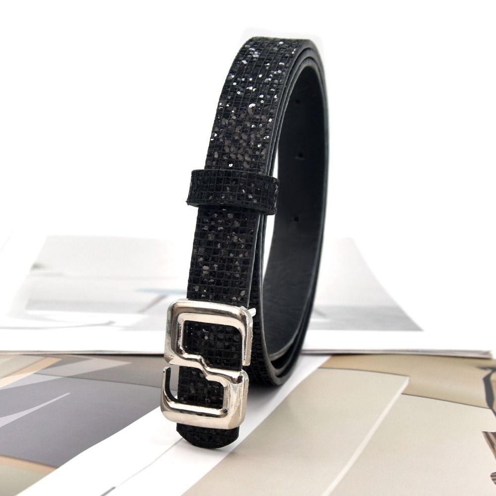 Bling Bling Sparkling Rhinestone Belt Versatile Luxury Brand Design S-shaped Buckle Belt Glitter Vintage PU Leather Belt