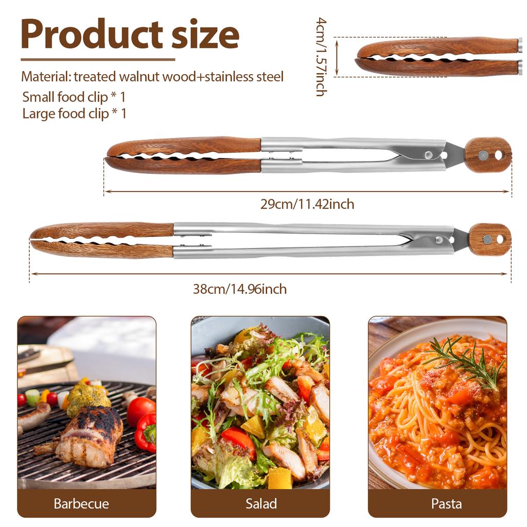 2Pcs Kitchen Tongs Portable Food Tongs Heat-proof Cooking Serving Tongs For BBQ Salad Steak Pasta Spaghetti Noodles Grilling