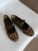Spot~ 2025 autumn new retro ballet shallow mouth one-word buckle flat bottom leopard print single shoes genuine leather Mary Jane
