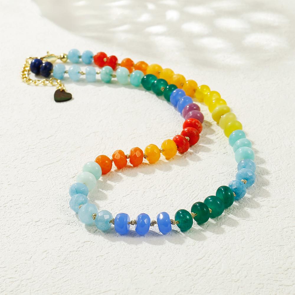 Handmade Natural Stone Colorful Beaded Clavicle Necklace Beach Vacation Style