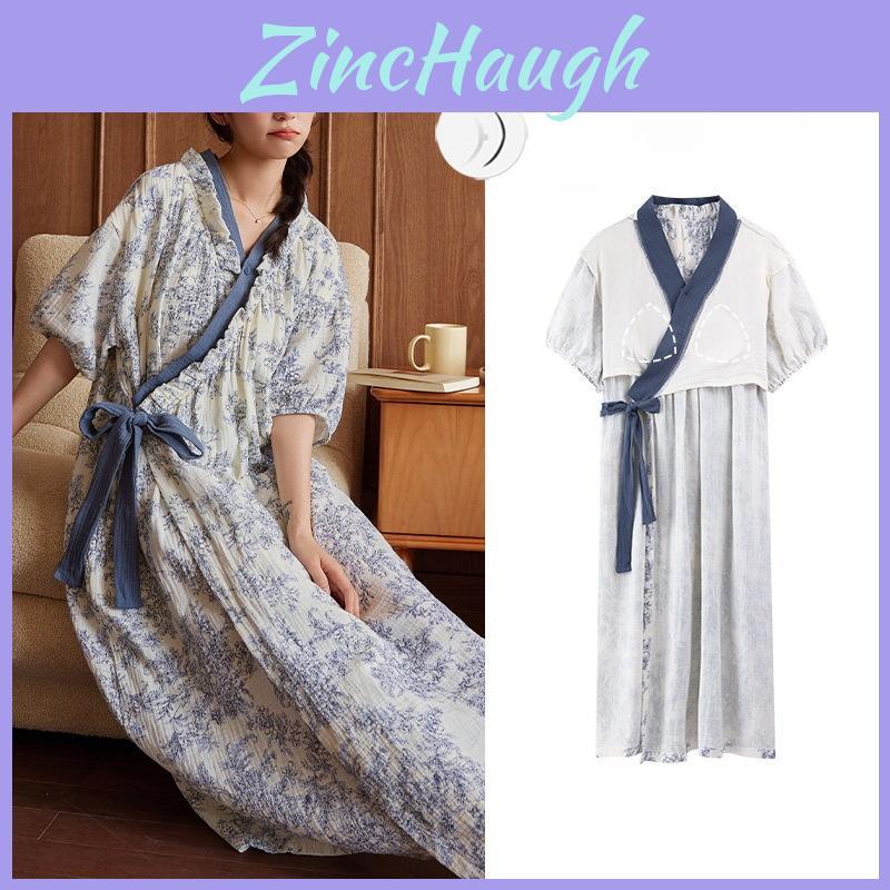 Cloud Cotton Short Sleeve Sleep Dress With Chest Padding For Comfortable Home Wear