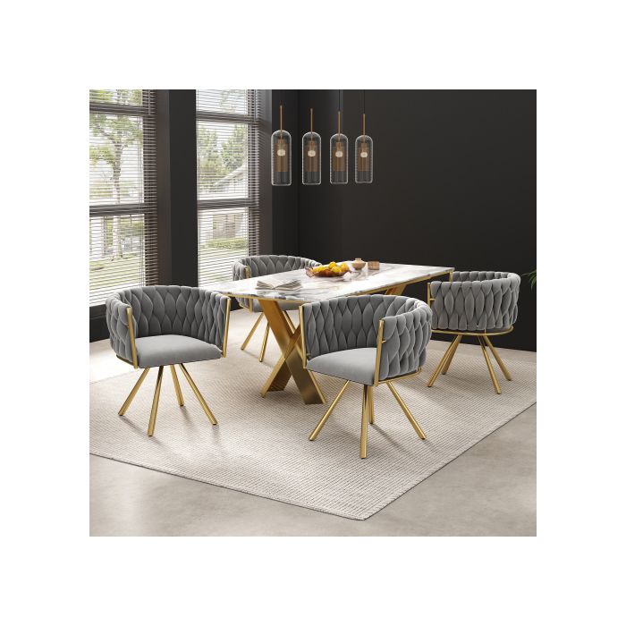 Fauteuil pivotant - MUVOE - Luxe - Velours gris-doré - Design ergonomique - 360°