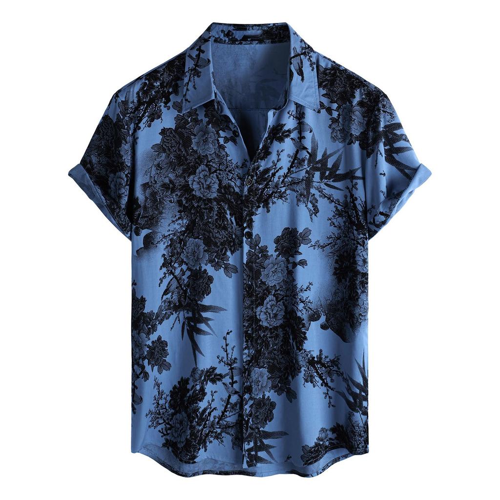 Men's Short Sleeved Shirt, Daily Fashion Printed Button Top, Chest Pocket Cardigan