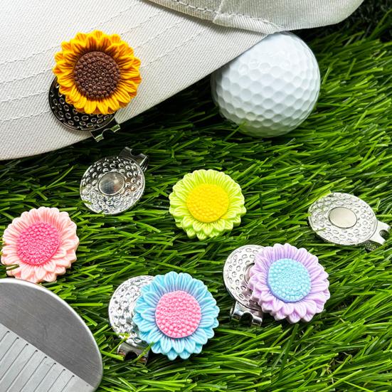 Magnetic Golf Ball Marker with Hat Clip Sunflower Shape Magnet Ball Marker Cap Clip Set for Men Women Golfers Bags Belts Visors Accessories