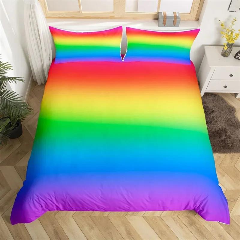 

Радужный градиентный пододеяльник, комплект постельного белья Queen Size Rainbow для детей и девочек, милый стиль, комплект постельного белья из полиэстера, односпальное одеяло King Twin, покрывало 70x133cm 2pcs
