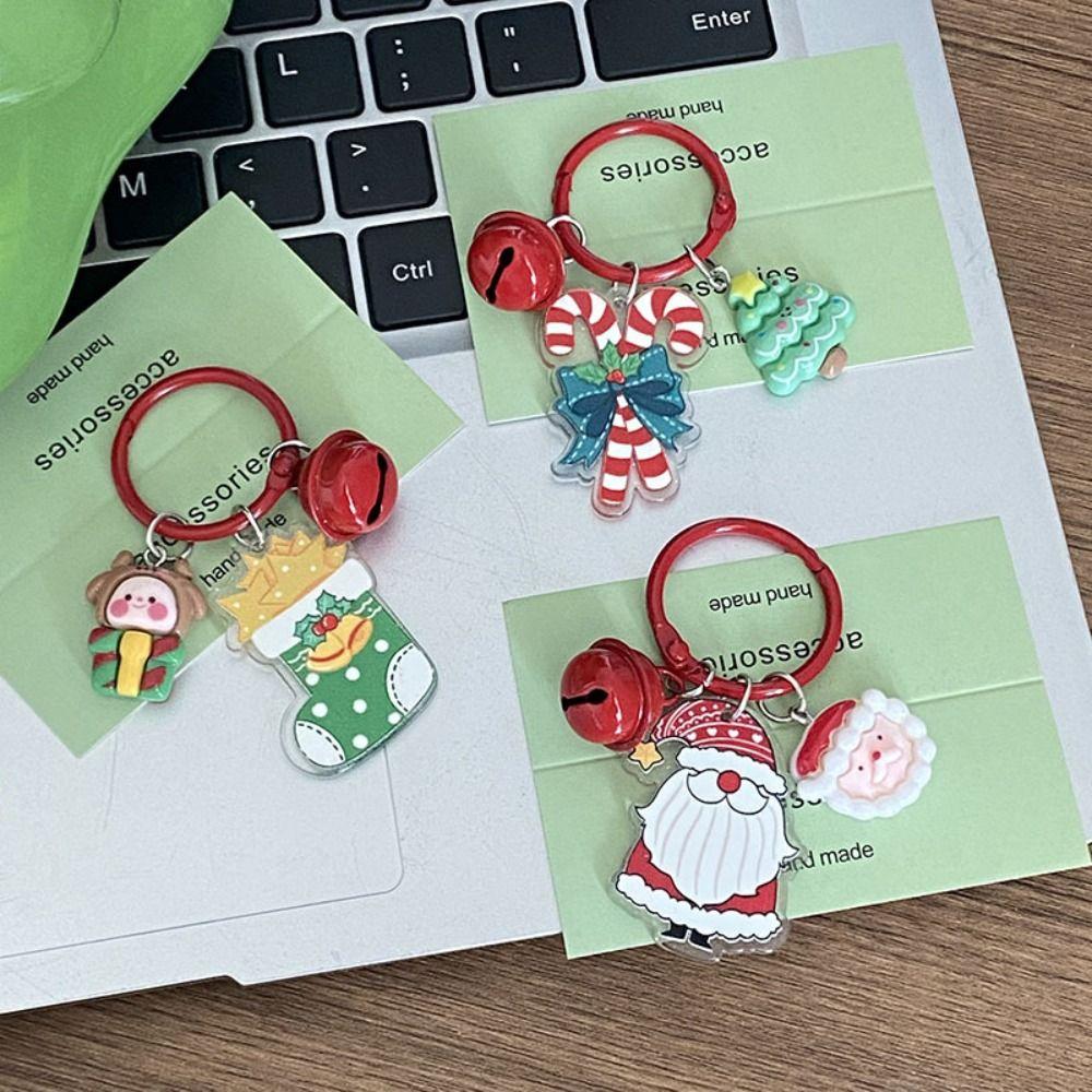 Cute Christmas Keychain Cartoon Creative Pendant Kawaii Acrylic Keyring