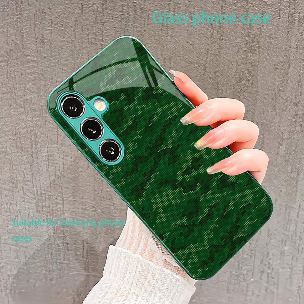 Military camouflage style Glass PhoneCase for Samsung Galaxy S26 S25 S24 S23 S22 FE Ultra Plus Built-in glass green Exquisite