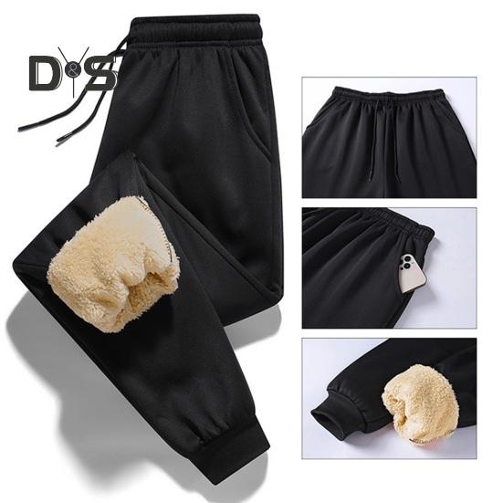 Pantaloni invernali da uomo in pile spesso con coulisse, elastico in vita, tasche con ritenzione del calore, tinta unita, caldi, sportivi, da viaggio e da lavoro