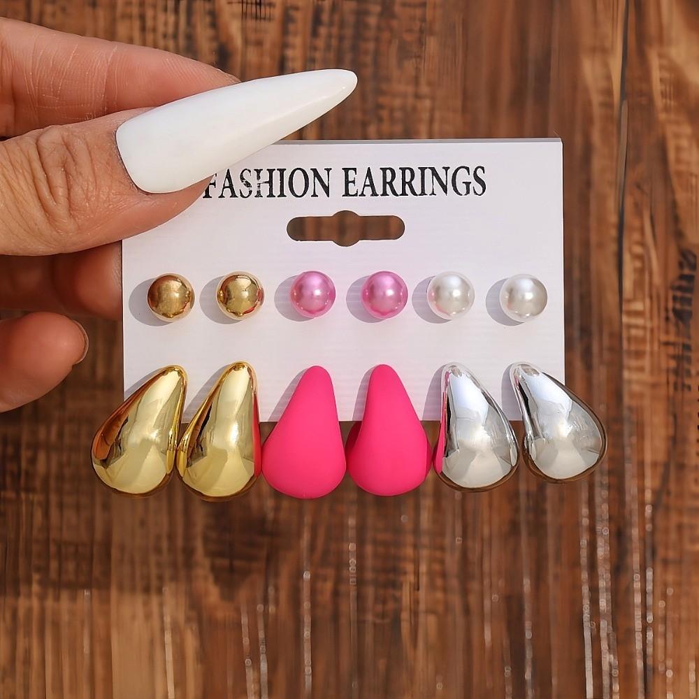 6pairs Chunky Water-drop Drop Earrings Glossy Luxury Chunky Waterdrop Earrings Matte Finish Bead Stud Earring