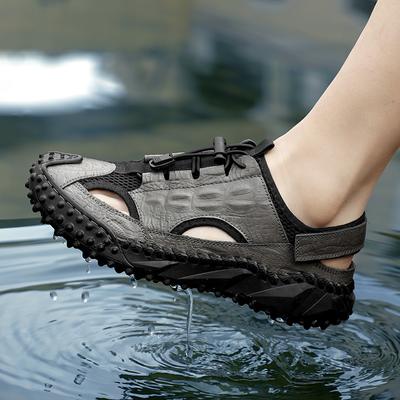 Mode Neue Sommer Herrenschuhe Marke Echtes Leder Ausgehöhlte Sandalen Herren Mesh Atmungsaktiv Herren Bequeme Watschuhe Strandschuhe