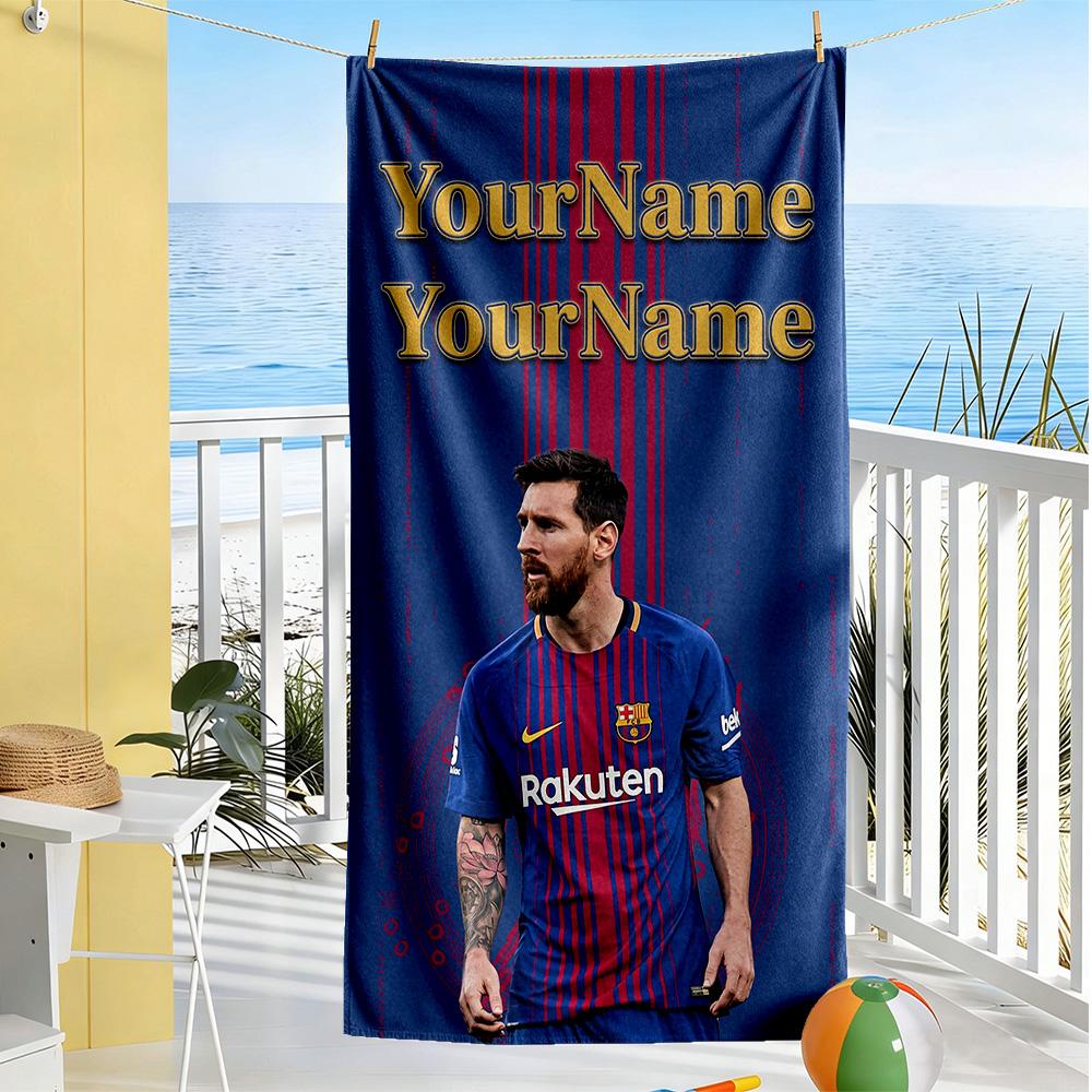 Messi Customize Your Name Beach Towel Super Soft & Absorbent Suitable for Sports Travel Swimming Yoga Bathroom Beach And Pool