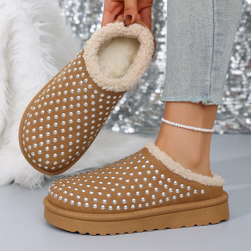 Retro Baotou Cotton Slippers Women's Home Confinement Shoes Silent Warm Platform Slip Cotton Mopping