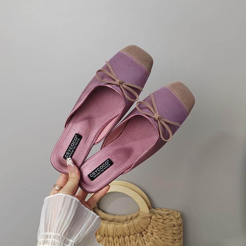 

Ветер цветовой сочетаемости дофаминовые конфетные цвета шлепанцы на плоской подошве французский уменьшающий возраст бант фея атласная сумка голова шлепанцы 40 фиолетовый