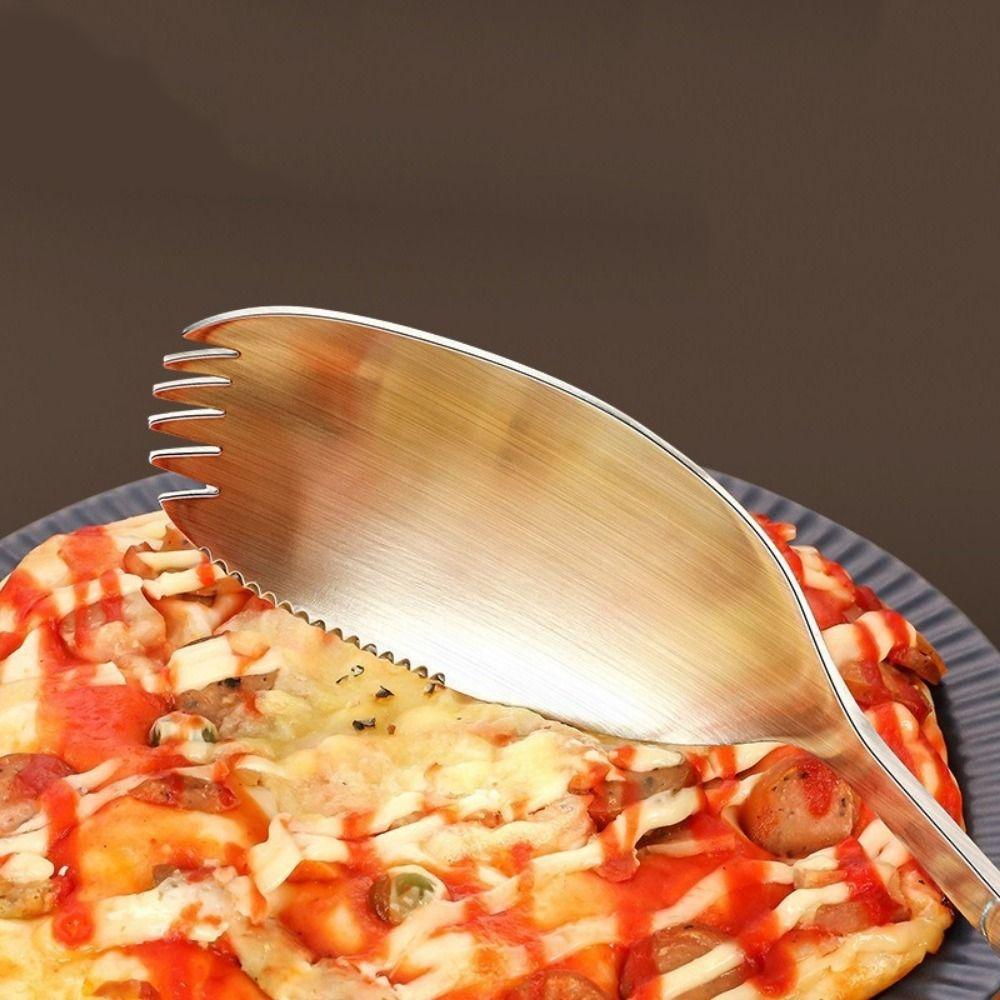 Long Handle Integrated Spoon Fork Stainless Steel Pasta Fork Multi-functional Salad Spoon  for Home