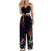 Summer Women's Faux Hemp Casual Suit V-Neck Short Vest High Waist Printed Wide Leg Pants Suit