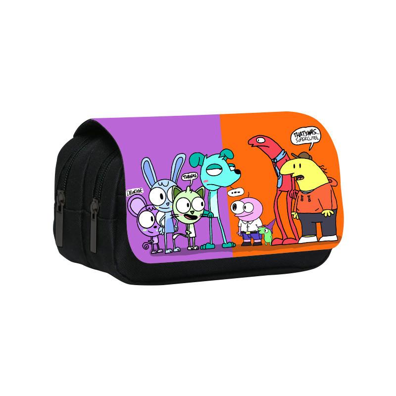 Smiling Friend Double Layer Pencil Case Cartoon Microfiber Storage For Students And Kids