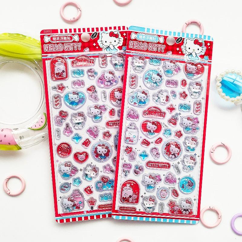 Kawaii Hello Kitty 3D Relief Decals Adorable Phone Case Laptop Water Bottle Decorations Decals School Stationery Supplies