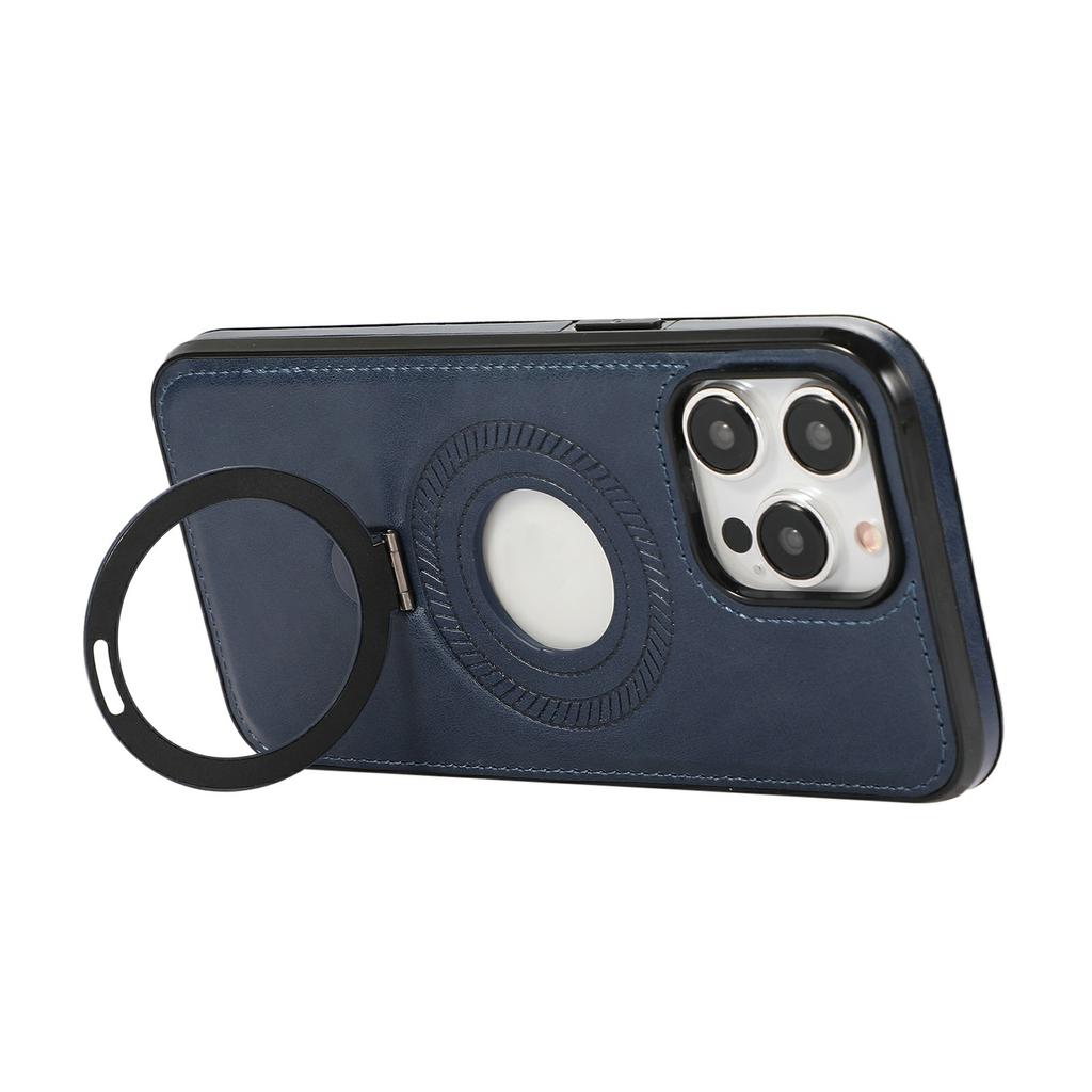 For iPhone 15 Pro Case Magnetic Kickstand PU Leather Coated PC+TPU Phone Cover