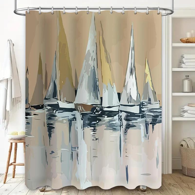 Modern Sailboat Print Shower Curtain Neutral Tones For Bath Decor Home Decoration In Bathroom Curtains From Home Garden.