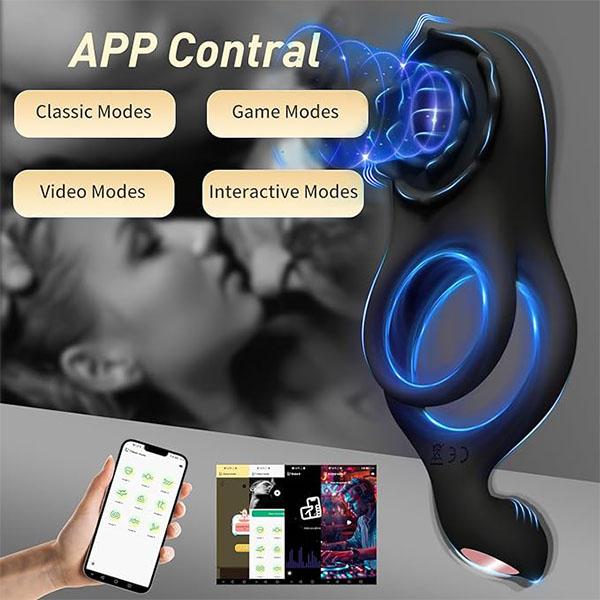 Vibrating Cock Ring for Couples,Penis Ring with 9 Modes Male Vibrator Sex Toy with APP Control Perineum,Nipple,Rose Clitorals Stimulator