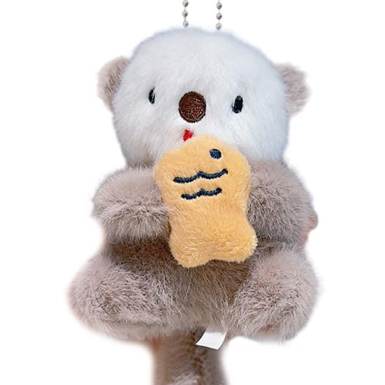 Plush Animal Pendant Cute Otter Holding Fish Keychain Pendant Stuffed Orangutan Bag Backpack Charm Gift for Kids Friends