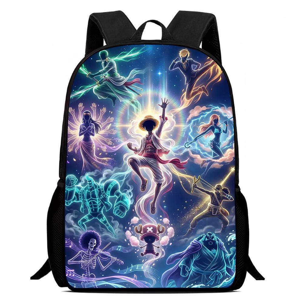 Cartoon One Piece Mochila 15 Inch School Backpack Light Weight Adjustable Bookbag for Boys Girls Primary School Daily Use Travel