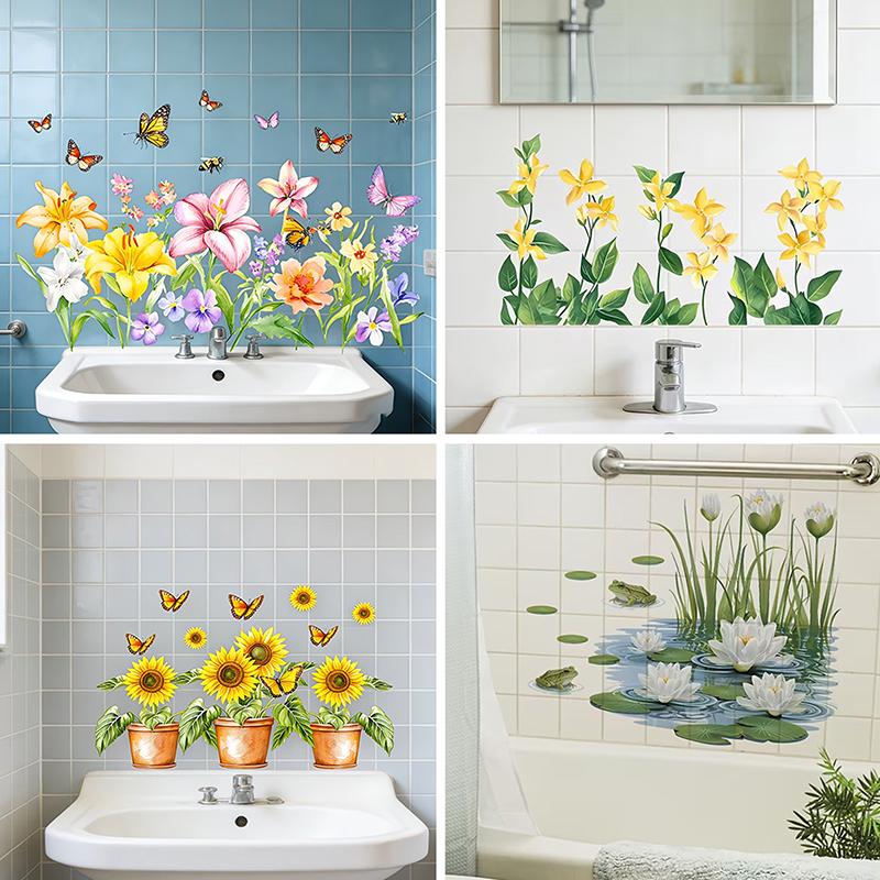 Blumen Wandaufkleber Abnehmbar Selbstklebend Badezimmer Aufkleber Küchenspüle Rückwand Dekoration Fliesen Aufkleber