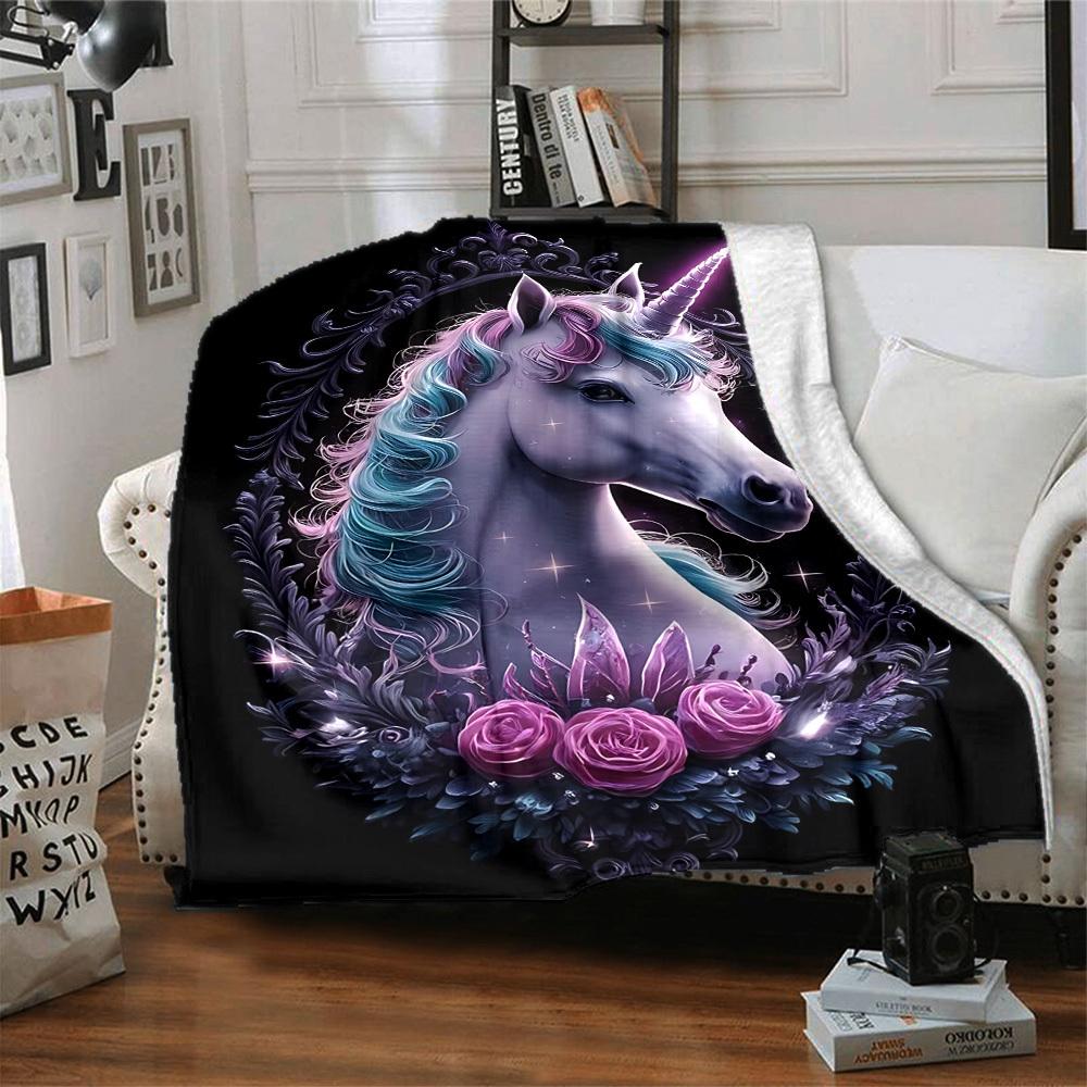 1pc Unicorn Fantasy Artwork Blanket Lightweight Blanket Throw Blanket For Sofa, Bed, Travel, Camping, Livingroom, Office, Couch, Chair Yy251010064