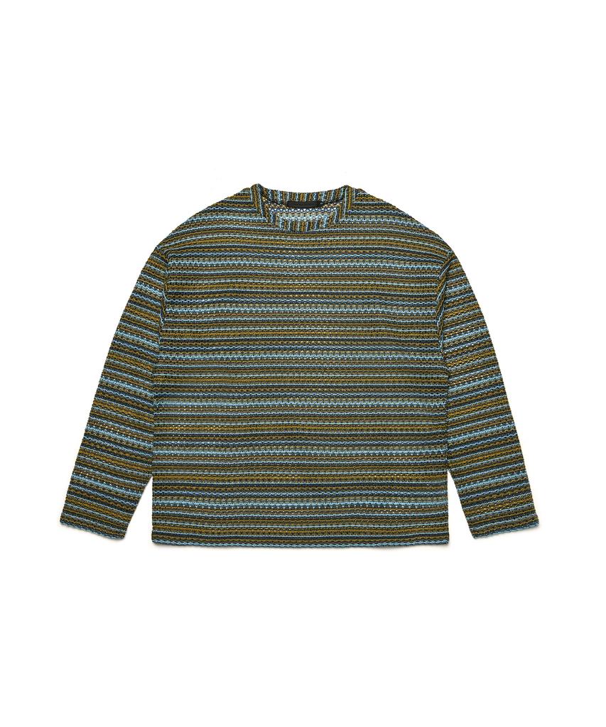 C WEAR BY THE GENIUS See-Through Craft Knit Pullover Khaki