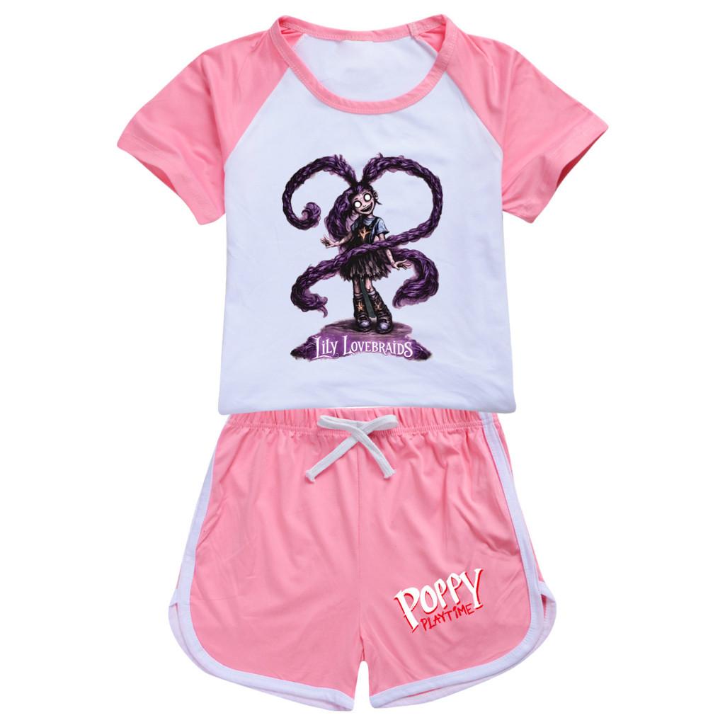 5582 2pcs/set Children Girls Lily Lovebraids Printed Short Sleeves Tracksuit Clothes Set