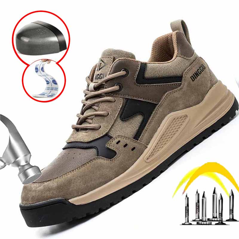 Oulylan Safety Shoes Men's Work Safety Boots Plastic Toe Lightweight Working Sneakers Anti-stab Anti-smash Work Boots Men
