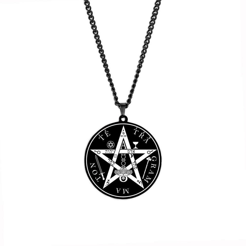 Solomon's Pentagram Seal Kabbalah Pendant Four-Word God's Name Talisman Jewelry Pendant Necklace