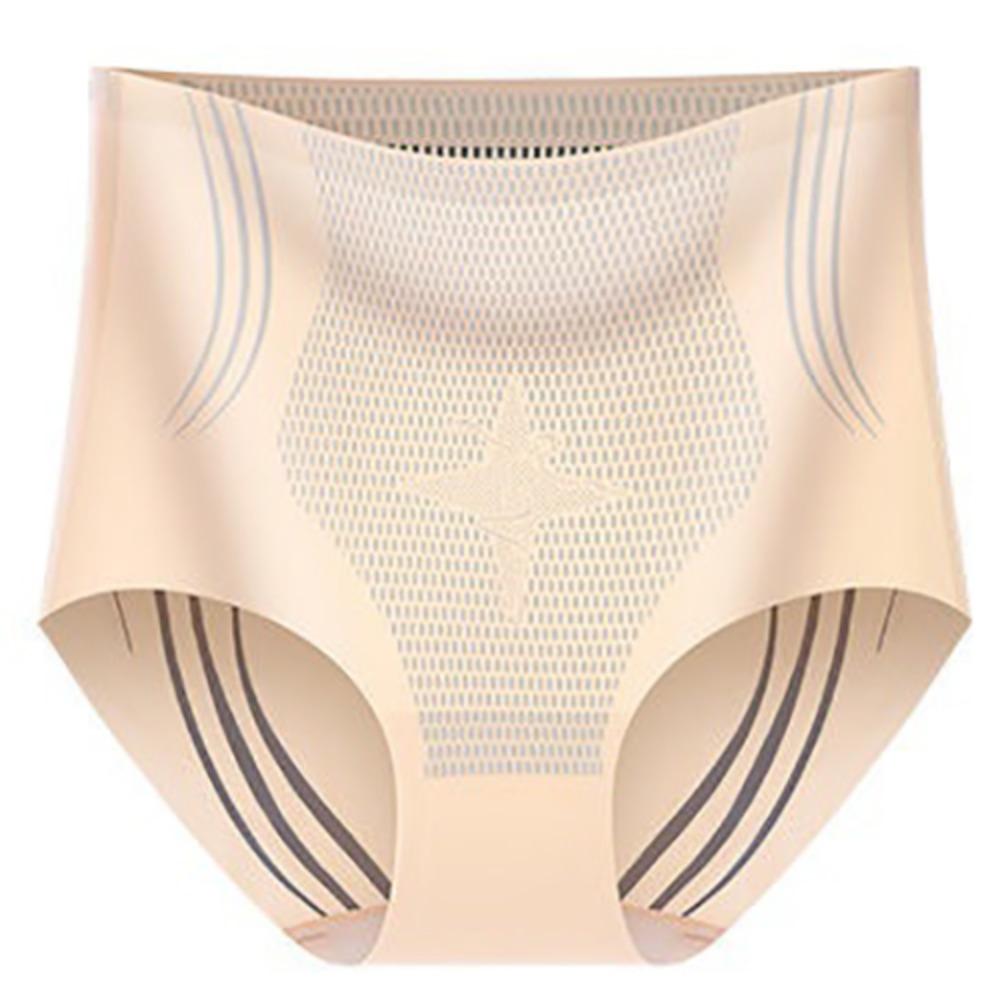 

Mid Waist Women Ice Silk Briefs Cotton Crotch Hip Lift Shaper Fashion Postpartum Panties Ladies XXL телесный