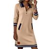 2026 Spring Fashionable Versatile Women's Dress Casual Contrasting Color Splicing Lapel Long-sleeved Loose Shirt Dress With Pockets