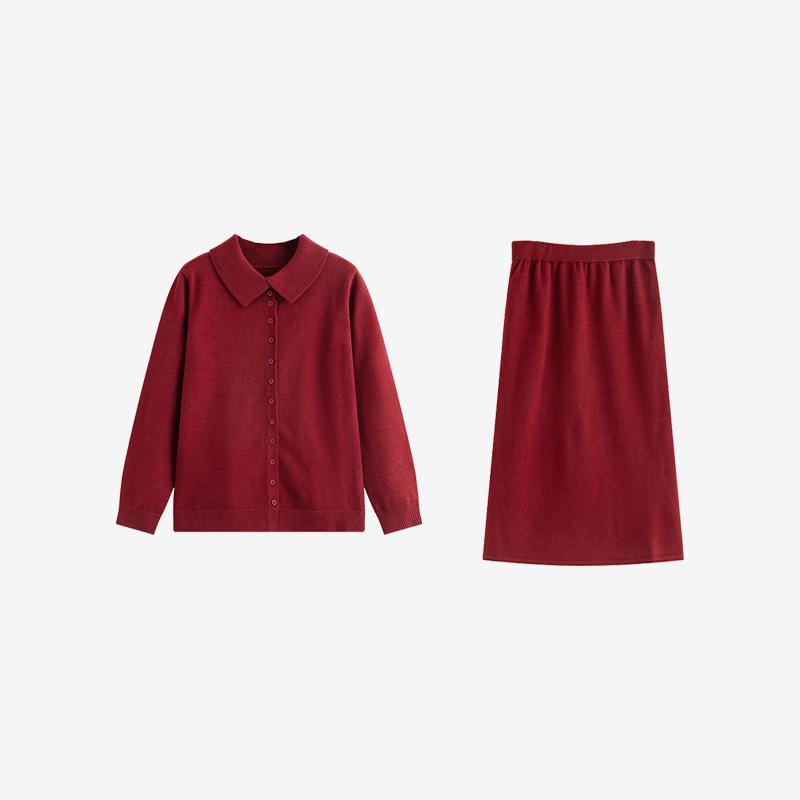Elegant Plus Size Women's Knitwear Set: Half-High Collar Cardigan & Half Skirt (Winter 2025 Collection)