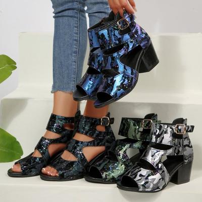 Pantofi Noi Elegante și Versatili Mărimi Mari, Sandale cu Toc Gros Golite Decupate cu Vârf Decoperit
