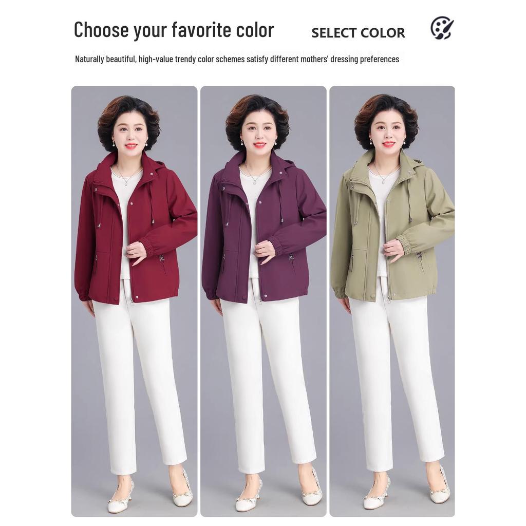 Mother's Day 2026 Stylish Hooded Windbreaker for Middle-Aged Women