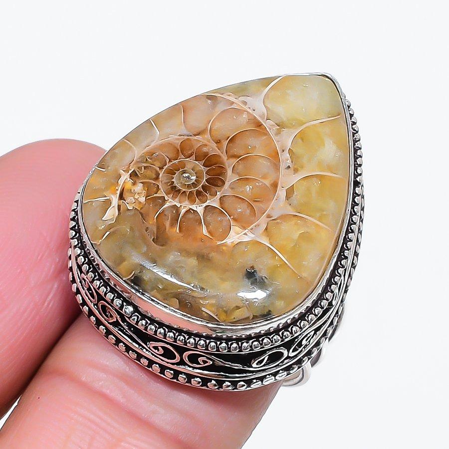 

Натуральный ископаемый аммонит драгоценный камень 925 стерлинговое серебро ювелирное кольцо размер 7 l0y71