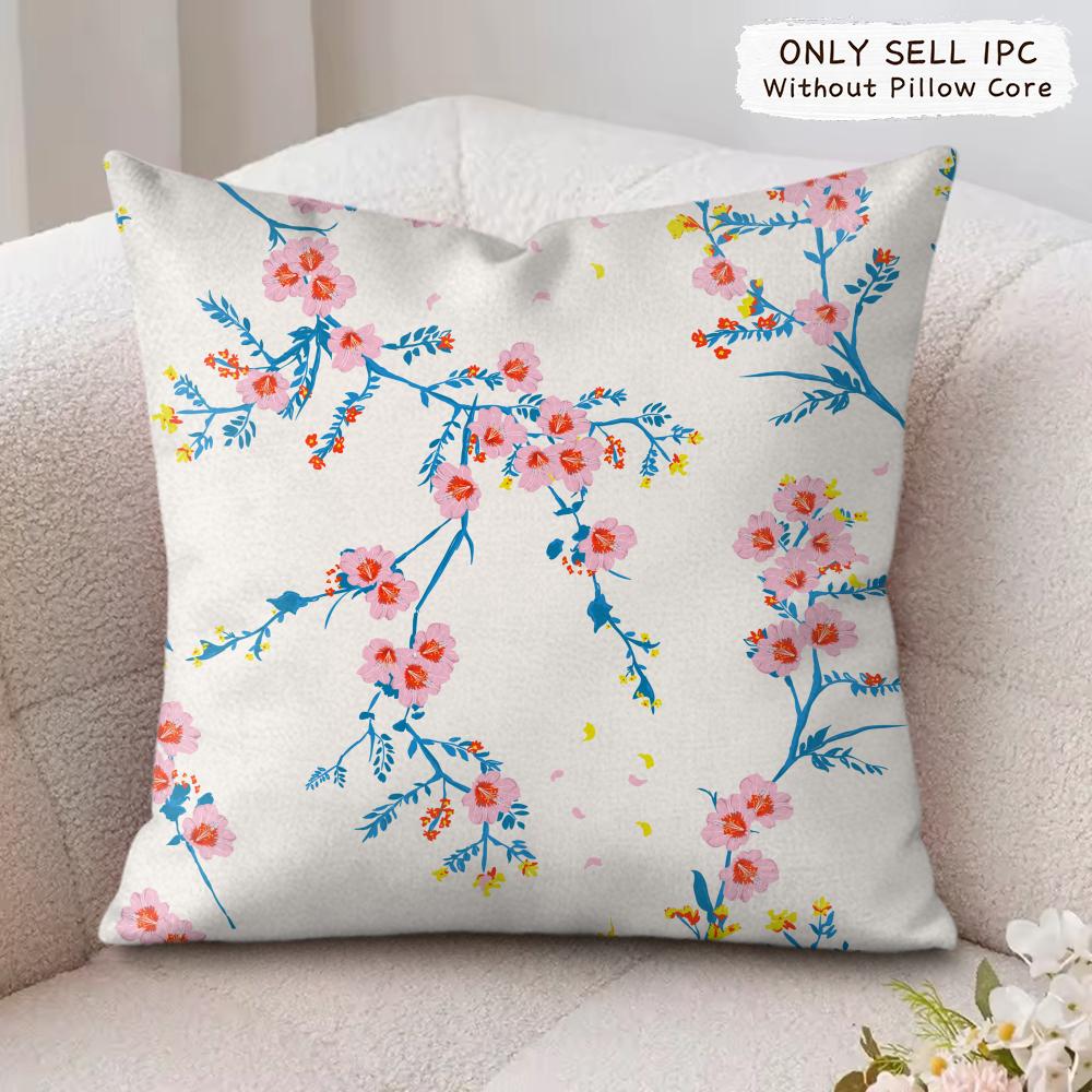Sakura Blossom Pattern Cushion Cover Soft Plush Fabric DoubleSided Printed Cushion Covers for All Seasons Modern HomeDecor Gift