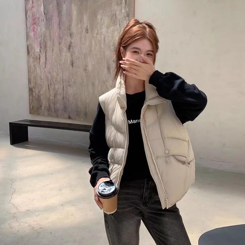 

Женский пуховый жилет из белого утиного пуха, модный зимний стиль 2025, иностранный стиль, воротник-стойка, дизайнерский, тонкий, трендовый S