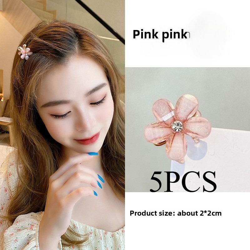 5/10PCS.Spring Camellia Hollow Small Claw Clips for Kids. Minimalist Floral Design, Durable Metal Texture, Secures Bangs Well.
