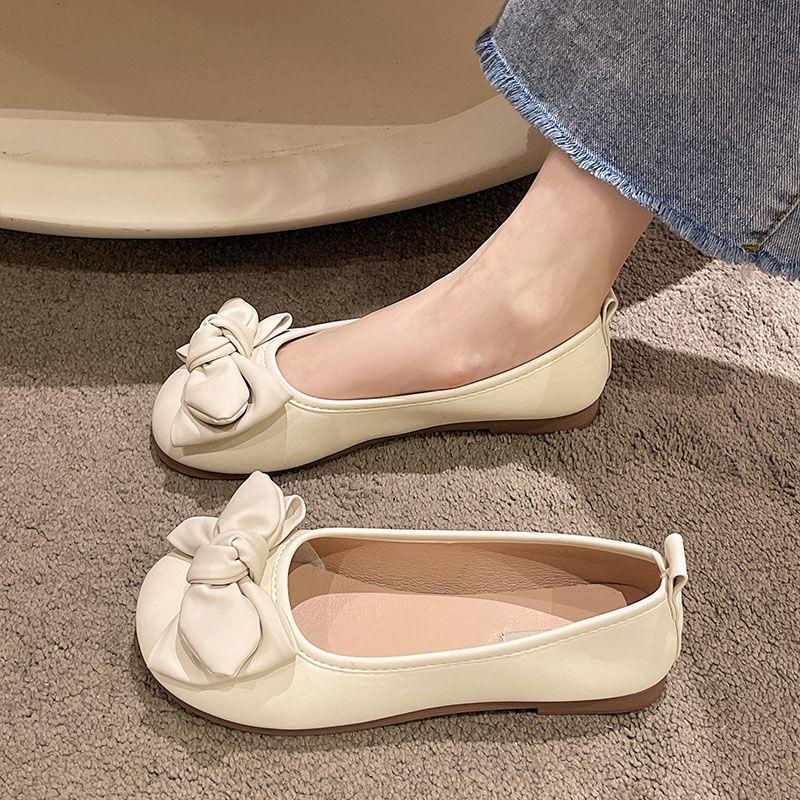 French Evening Wind Single Shoes Soft Sole 2025 Spring and Summer Thin Retro Bow Light Mouth Laden Shoes Gentle Wind Doudou Shoes