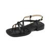 Shoes Women's New Art 2025 Retro Mid-heel Summer Brown Sandals Hollowed Thick Cross Heel Thin Strap Open-toed Roman