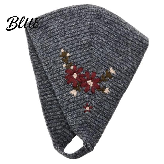 Windproof Warm Headwear Embroidered Knitted Headband Cap Vintage Soft Woolen Ear Versatile Street Photography Hat Warmer Floral Headwrap for