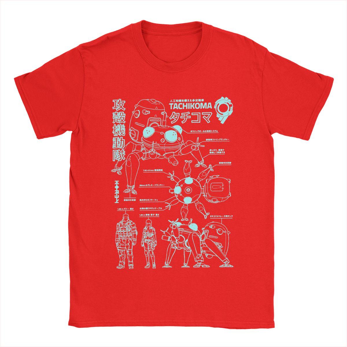 Tachikoma Blueprint Ghost In The Shell T Shirts for Men Pure Cotton Funny T-Shirt O Neck Anime Manga Tee Shirt Summer Clothes S