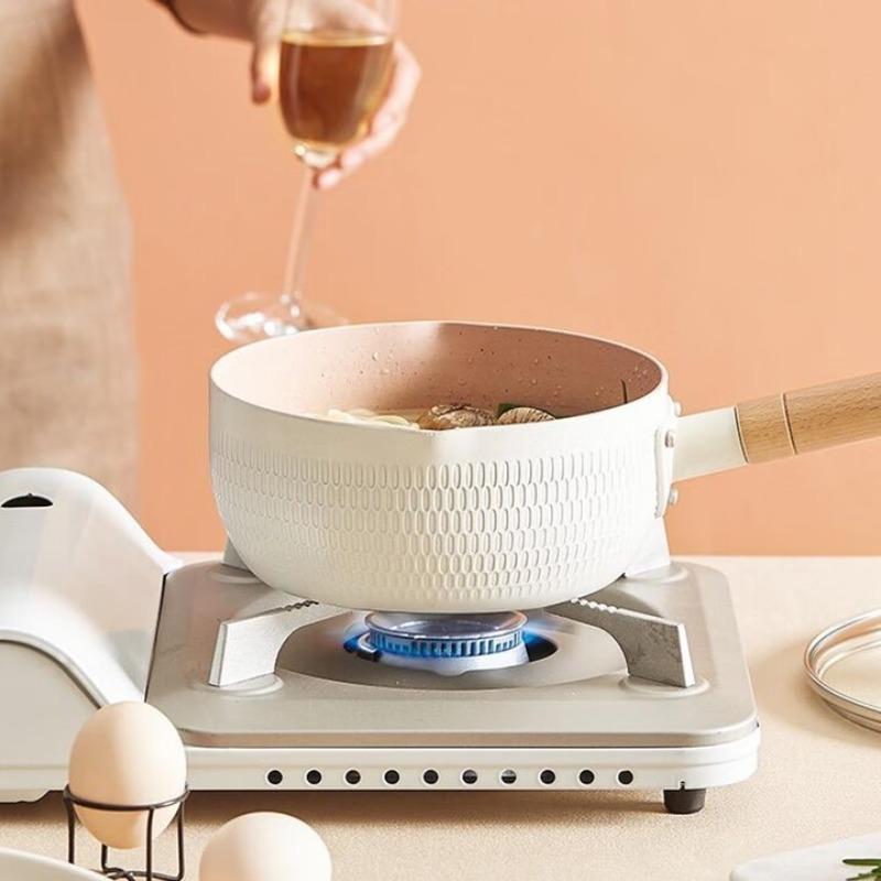 Non-Stick Saucepan with Lid Cooking Pot with Pour Spout & Wooden Handle Sauce Pan Stick Proof for Induction Cooker Gas Stove